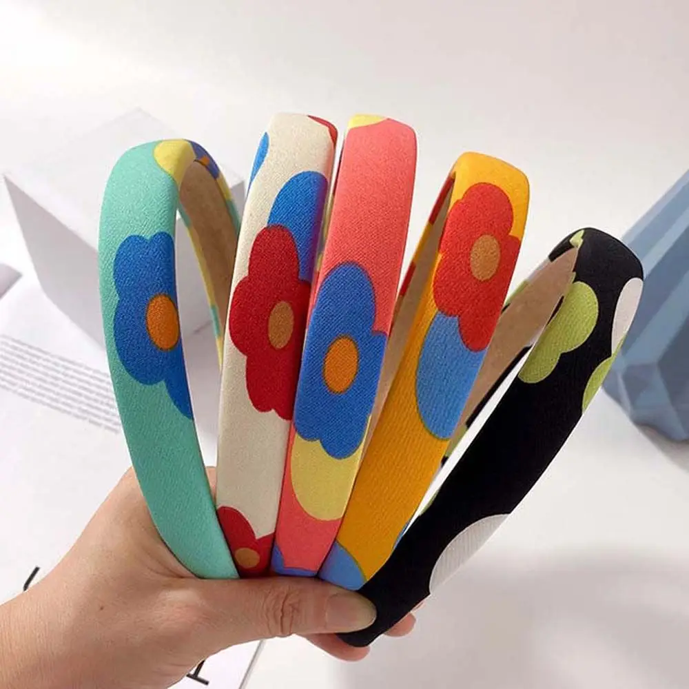 

2021 Korean Candy Color Fabric Flower Headband Matte Irregular Geometric Floral Wide Hair Hoop for Women Retro Cute Hair Jewelry