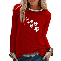 bear paw print long sleeve t shirts women autumn winter shirts for women loose white round neck tops for girls mujer camisetas