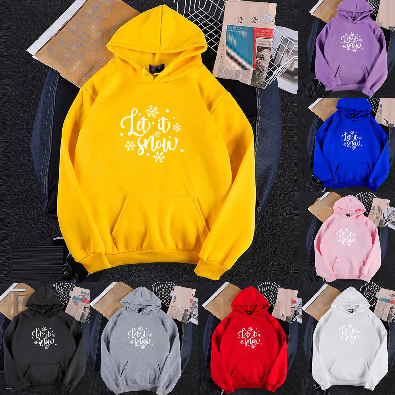 

Christmas Drawstring Hoodies for Women Printed Crewneck Long Sleeve Kangaroo pocket Loose Fit Hooded Sweatshirt Tops A30