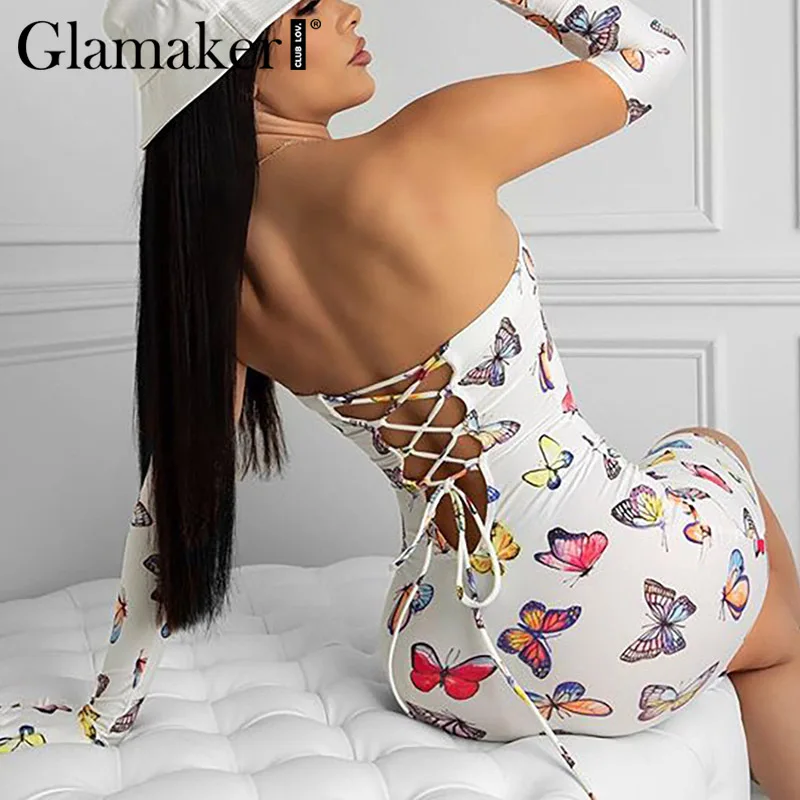 Женское летнее платье без бретелек Glamaker белое Клубное с открытой спиной и