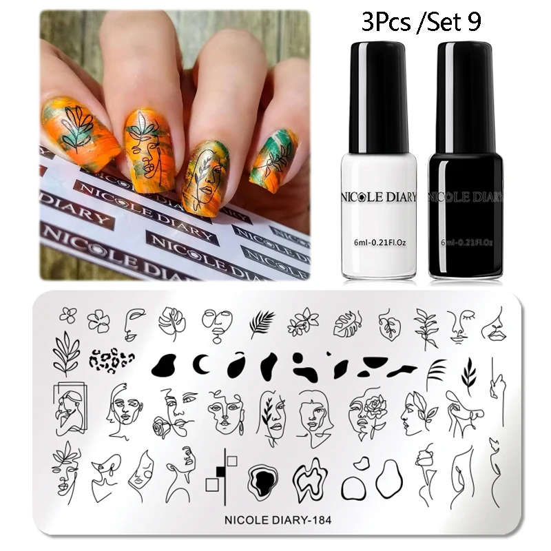 Набор для стемпинга NICOLE DIARY дизайна ногтей Мраморные линии штамповочные пластины