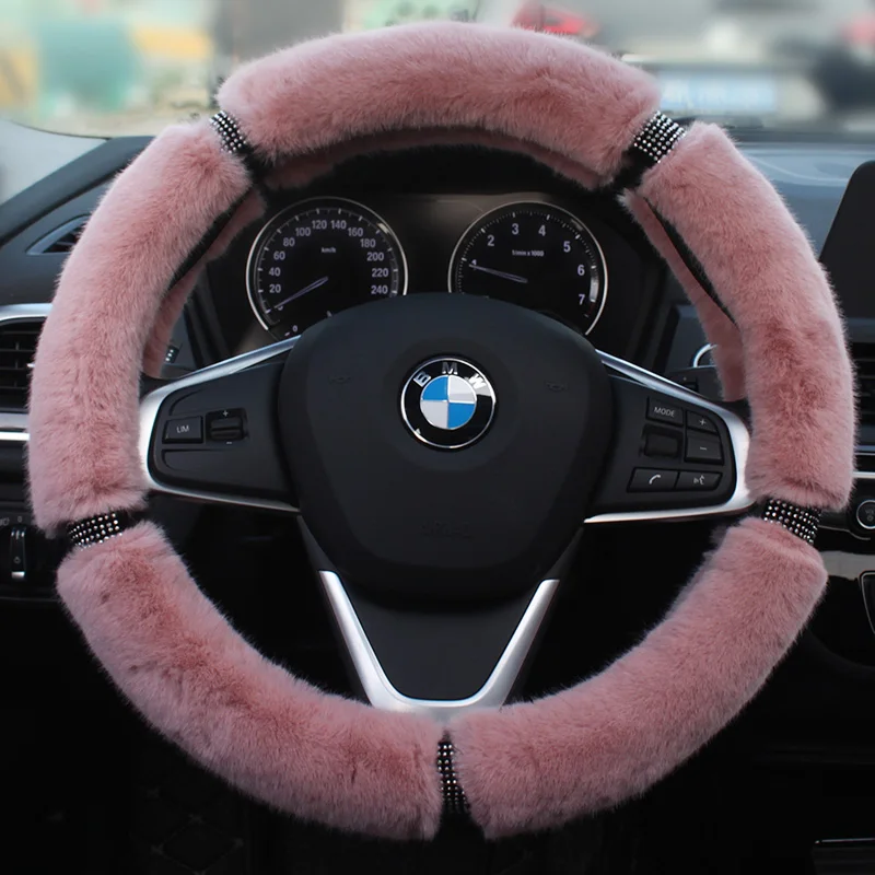 

Car steering wheel cover winter pure wool short plush handle cover universal female Korean cute fur integrated to keep warm