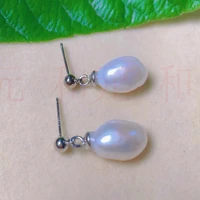 fashion natural white round pearl beads silver earrings gift jewelry new year fools day wedding women ear stud aquaculture