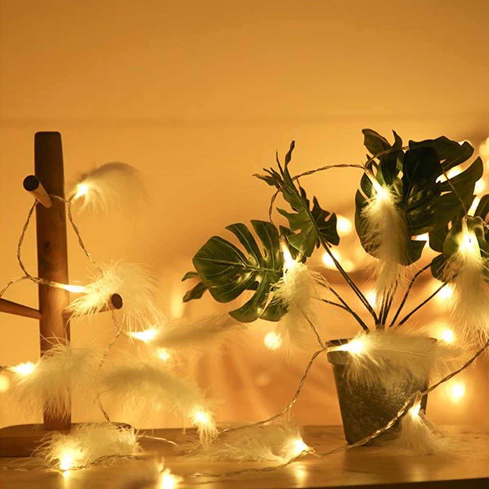 Christmas Festival Led String Light Colorful Artificial Feather Wedding Hanging Battery Powered Wall Party Holiday Decor | Лампы и