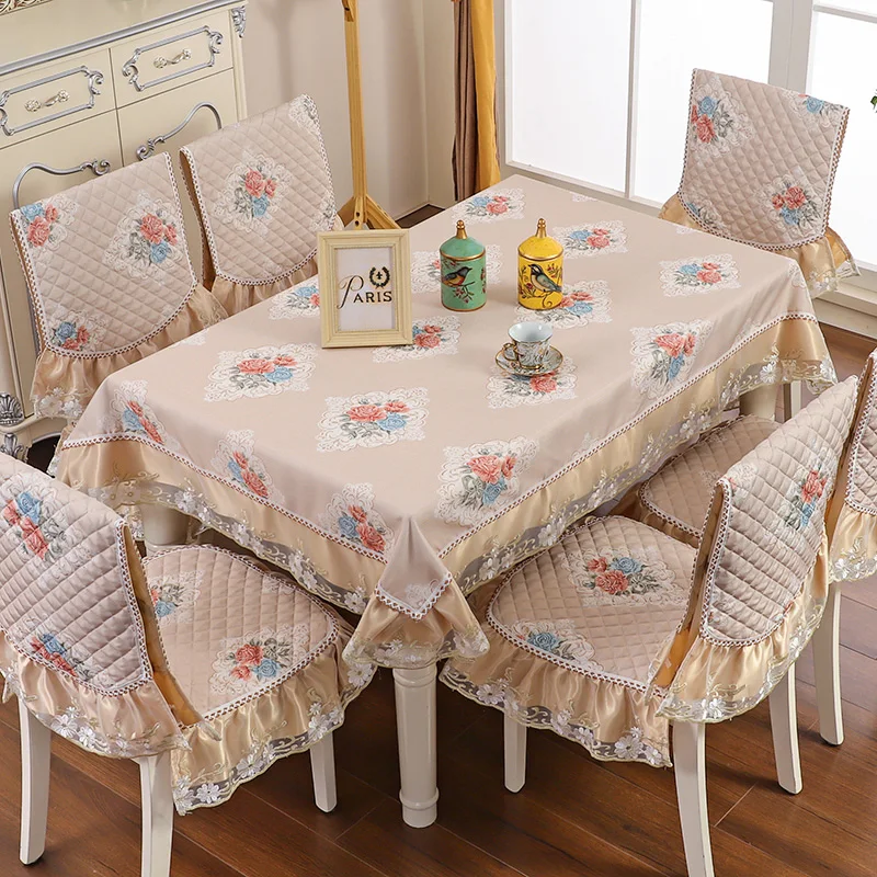 European non-slip dining table cloth round rectangle cover cushion 18 styles 1PCS tablecloth 6PCS chair bundle sale | Дом и сад