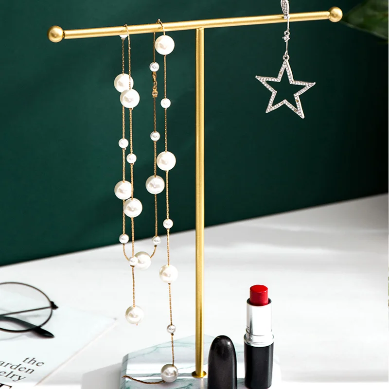 2022 Gold T-shaped Earrings Ring Necklace Watch Jewelry Shelf Wooden Bottom Jewelry Stand Counter Pendant Jewelry Display Stand