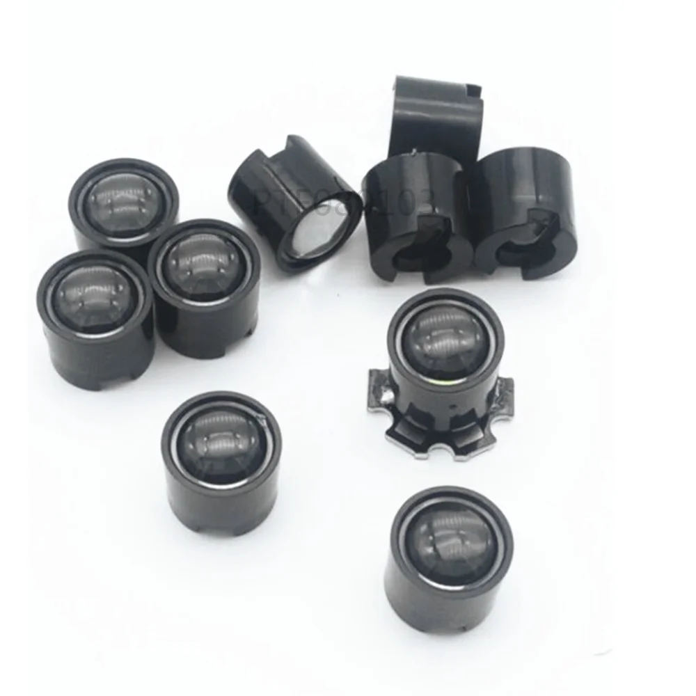 

1W 3W High Power LED lens 14.5mm 16mm 10degree 60degree 90degree len with black holder For IR CCTV DIY