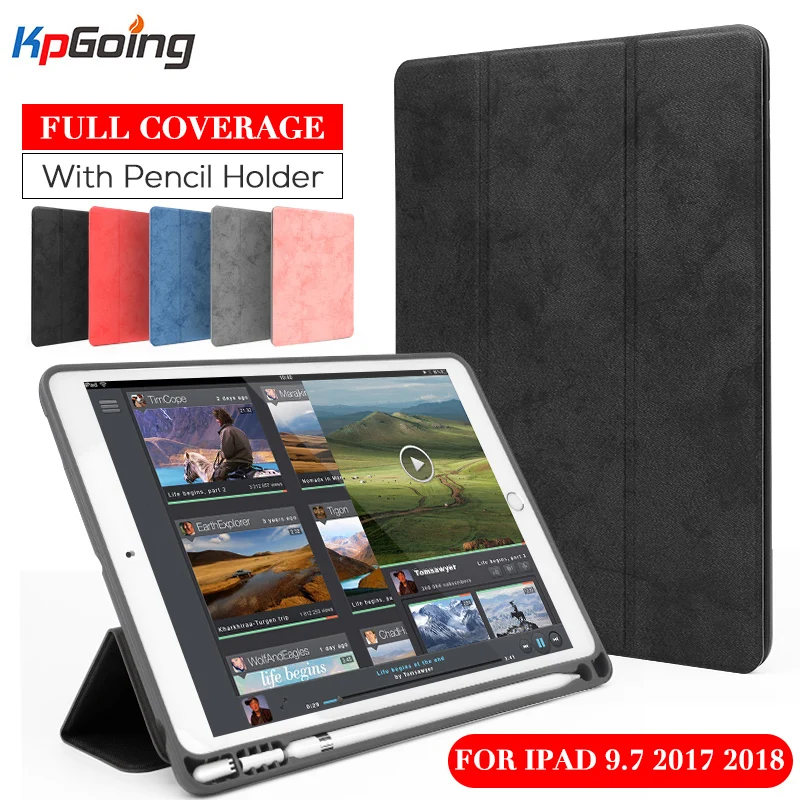KpGoing винтажный умный чехол для iPad 9,7 с карандашом, силиконовый мягкий чехол для Apple iPad 9,7 чехол A1893
