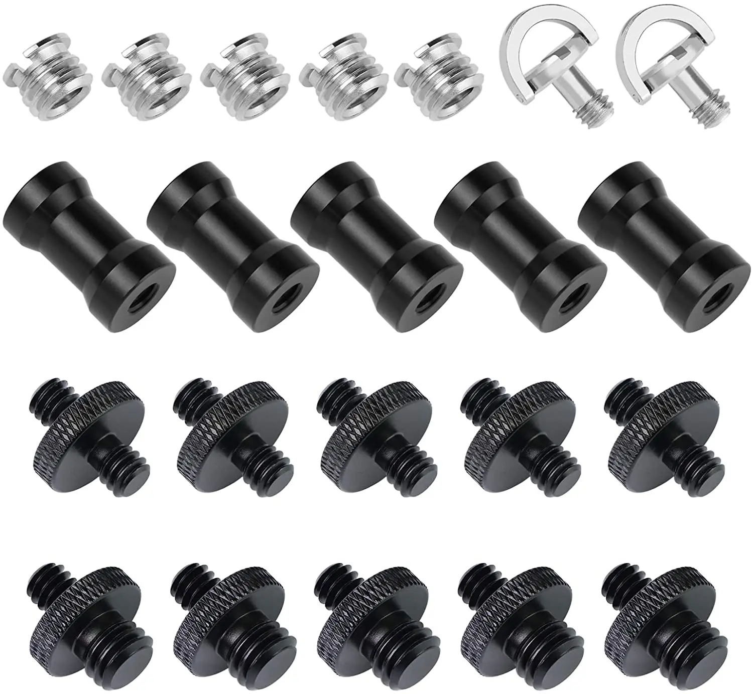 

22 Pcs Camera Screw Adapter, 1/4 to 1/4 and 1/4 to 3/8 with D-Ring Screw Tripod Mount Screw Converter Set for Camera Mount, Mono