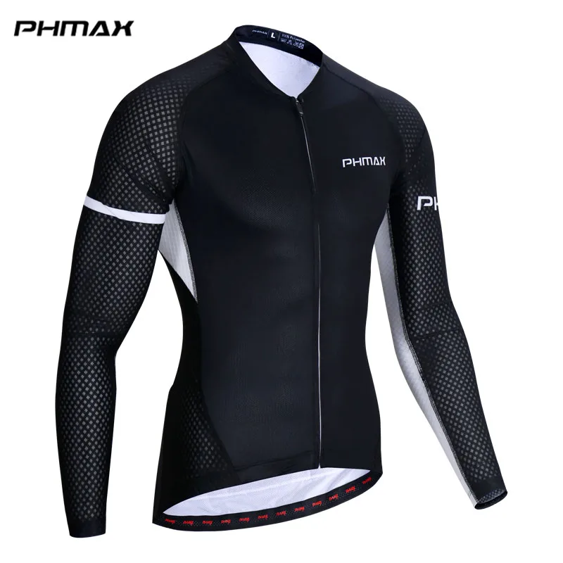 PHMAX полиэстер мужской Pro Джерси Майо для велоспорта Ropa Ciclismo MTB велосипед одежда с длинными рукавами гонки на велосипедах велосипедные костюмы - Цвет: Черный