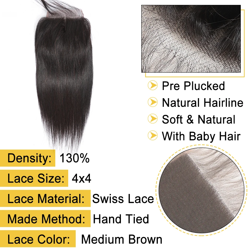 Vrvogue волосы перуанский прямые пряди с закрытием Remy человеческие 3 кружева