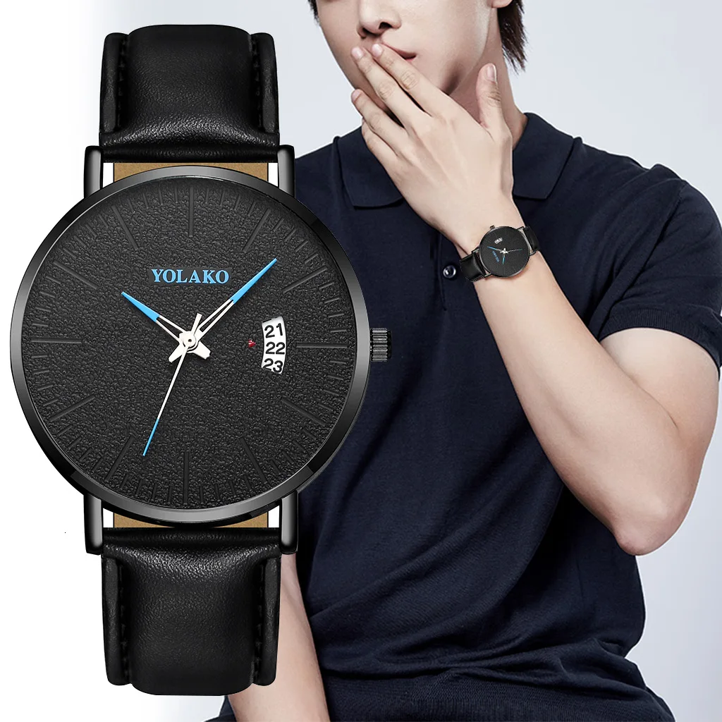 

YOLAKO To Brand Sleek Minimalist Men's Watch Leather Belt Watch British Style Calendar Simple Quartz Clock Erkek Kol Saati