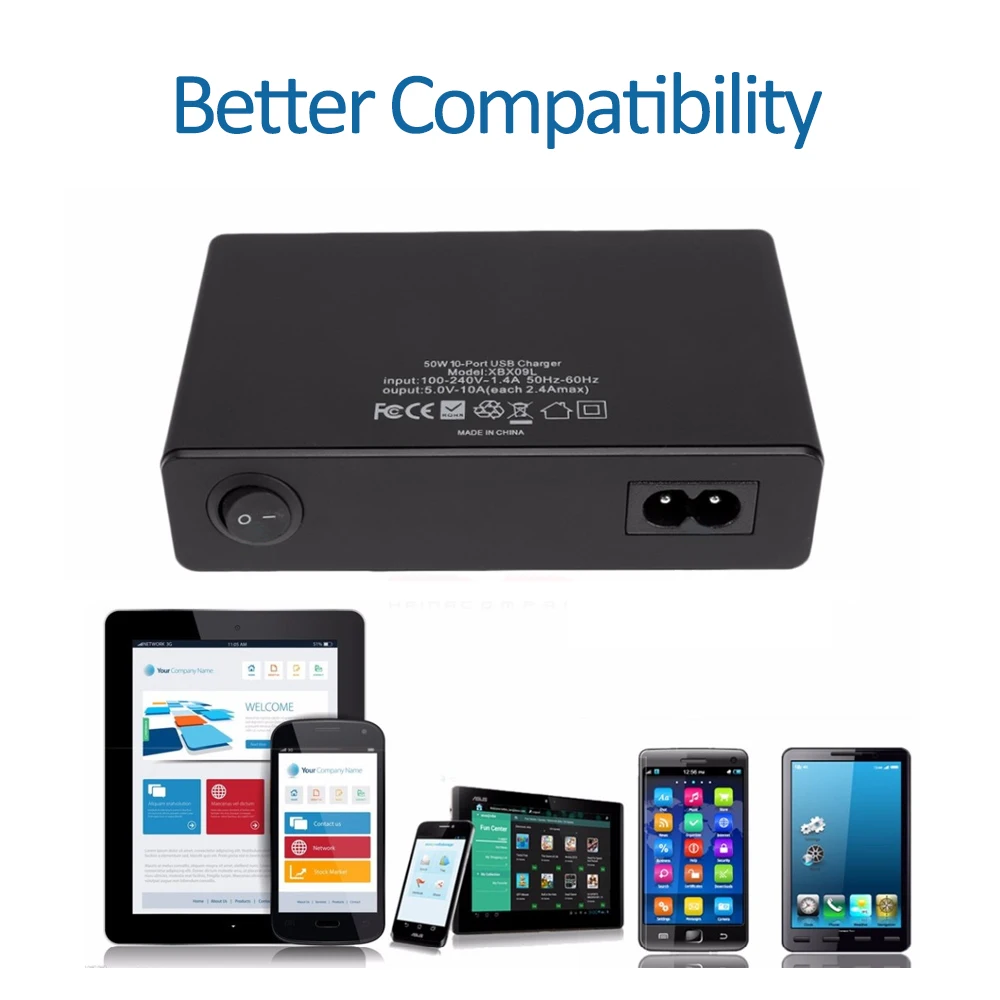 10 USB Ports Quick Charge Charger Station Dock with Cable 50W US AU EU UK KR Plug for iPhone iPad PC Kindle Multi USB Charger