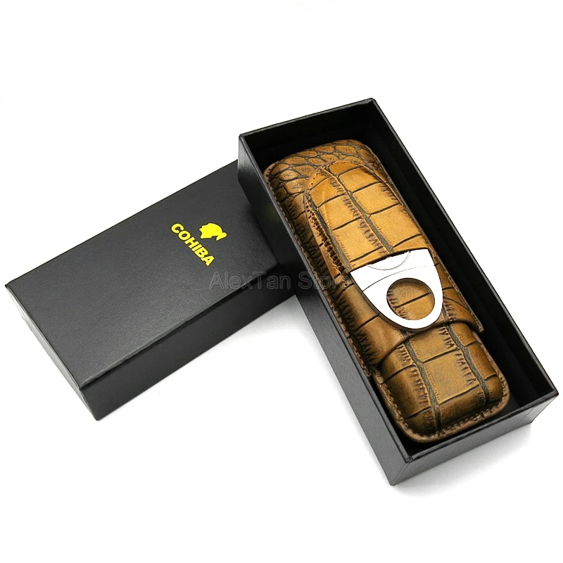 COHIBA бизнес 2 трубки с крокодиловым узором кожаный чехол для сигар дорожная кожа