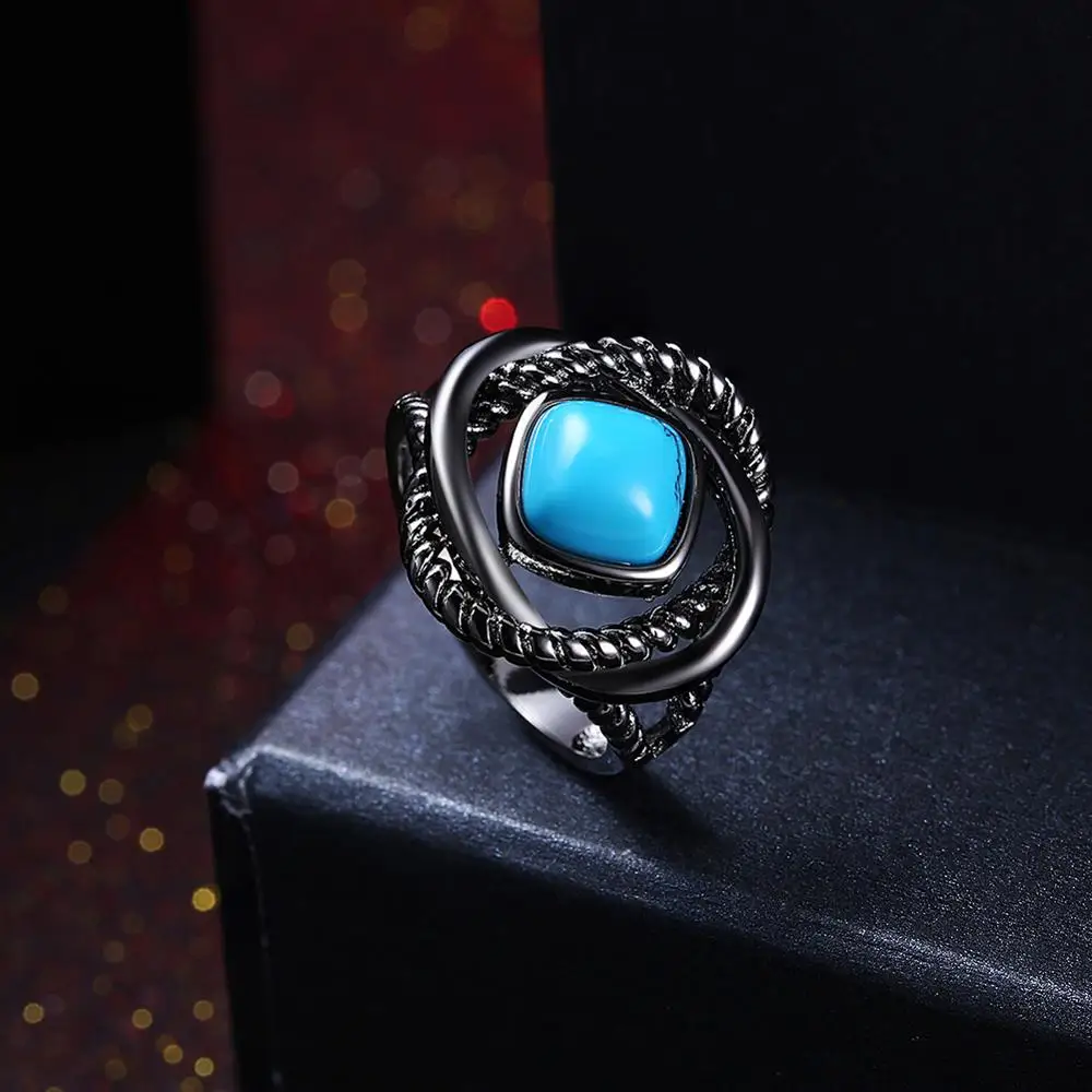 INALIS женская кольца квадратный довольно с синим натуральным камнем длинные