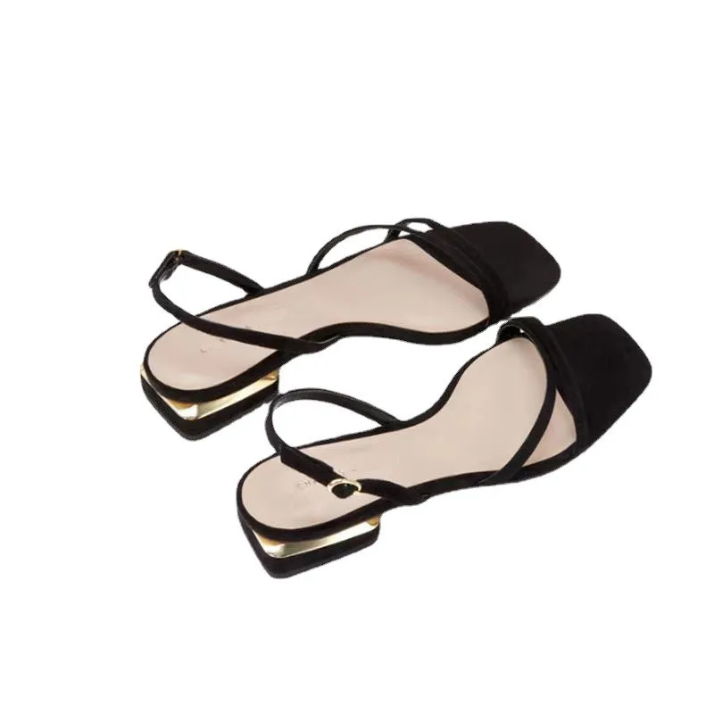 

Sandals Elastic Band Clear Heels Large Size Comfort Shoes for Women Square Toe Suit Female Beige Slip-on Big Low Girls Gladiat