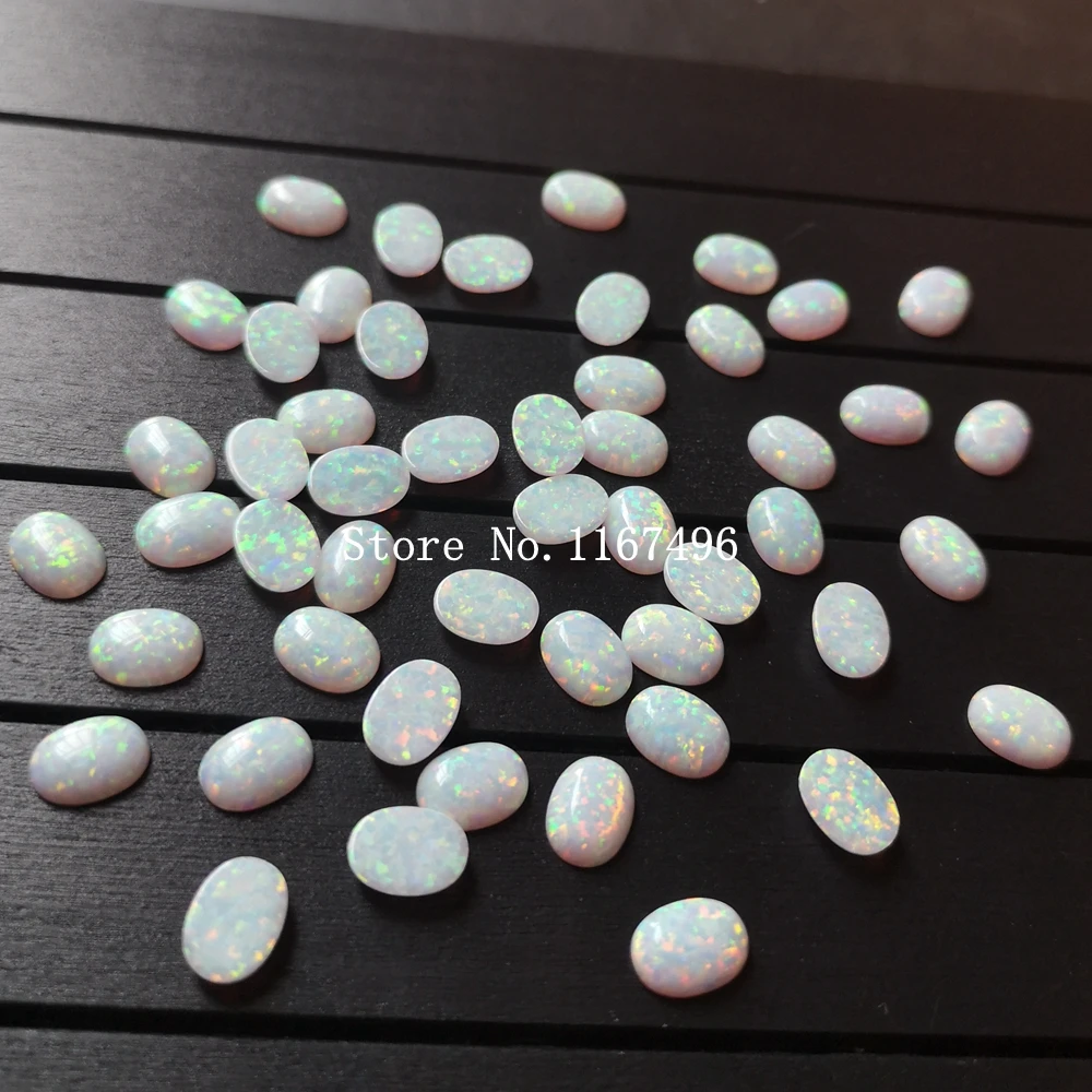 

100pcs/lot OP17 Snow White 6x8mm Oval Cabochon Opal Synthetic Oval Cabochon Fire Opal Stone for Jewelry