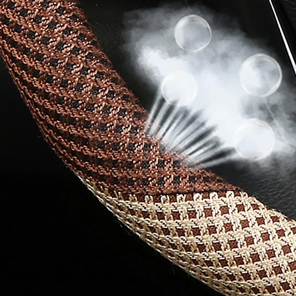 

QFHETJIE Car Steering Wheel Cover Ice Silk Linen Universal Breathable Non-slip Sweat-absorbent Fashion Interior