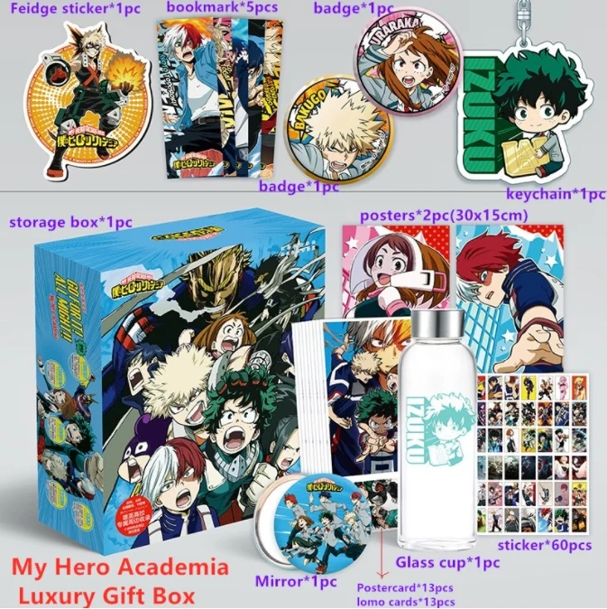Аниме Подарочная коробка игрушка одна деталь Наруто Конан Kimetsu no Yaiba SAO включены плакат брелок открытка бутылка Закладка зеркало подарок