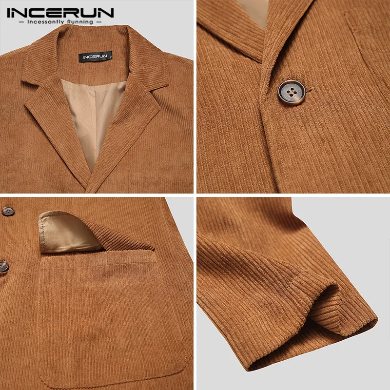 

Men Corduroy Blazers Solid Color Lapel Business Casual Suit Multi Pockets Long Sleeve Jackets Vintage Elegant Men Blazer INCERUN
