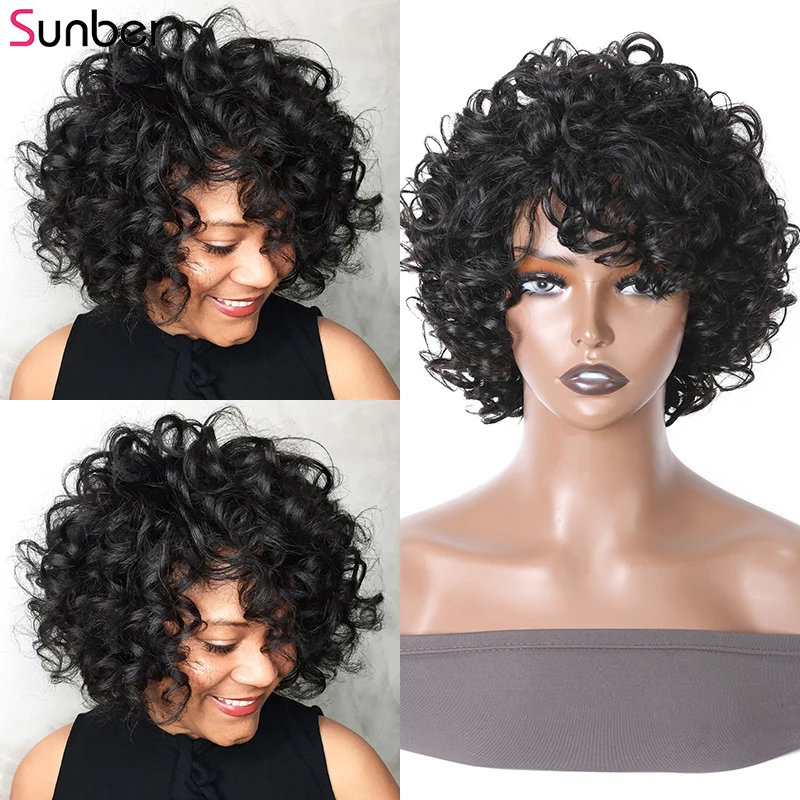 Short Loose Curly Wigs Brazilian Hair Bouncy Waves Sunber Pixie Cut Wig Fluffy Curls Bob Wig For Women Human Hair Wigs