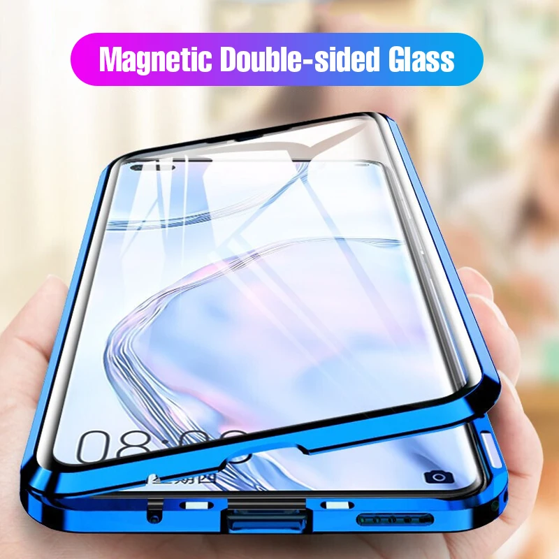 

360 Metal Magnetic Adsorption Case For Huawei Honor 50 8X 9X P40 P30 P20 Lite Mate 20 30 Pro Double-sided Anti-drop Glass Cover
