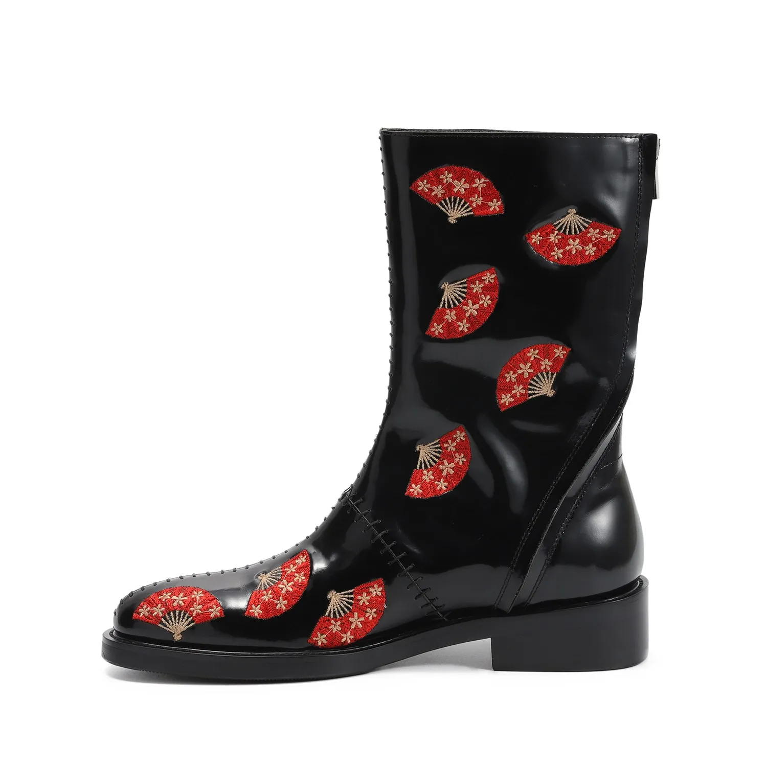 

Men's fashion brand boots medium tube cow leather boots high long black boots Chinese embroidered men's leather boots