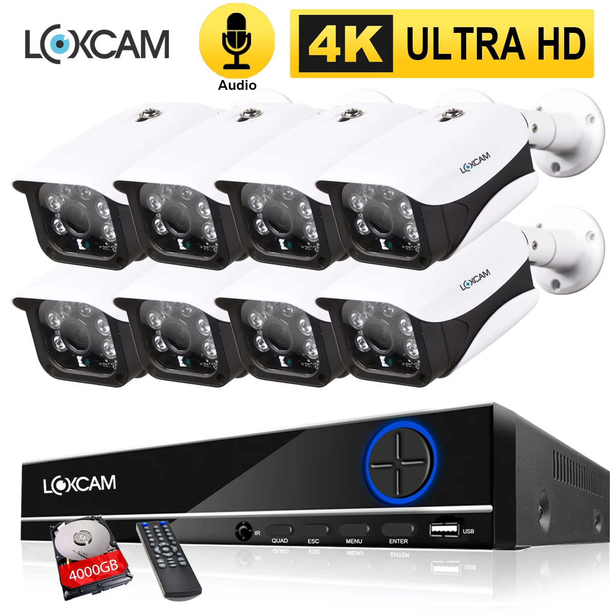 LOXCAM H.265 + 8 каналов 4K POE NVR Kit камера видеонаблюдения системы безопасности Ultra HD Мп