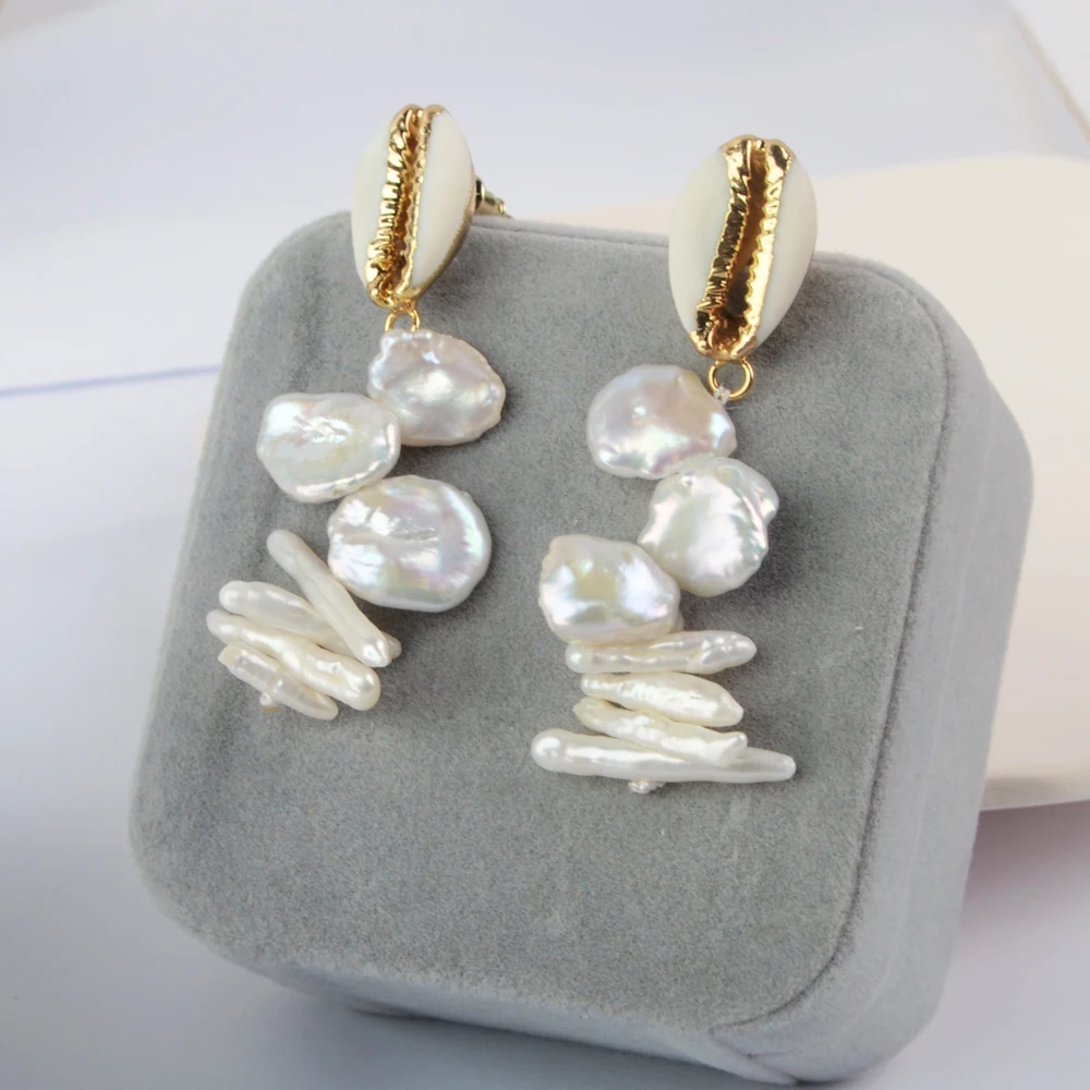 BOROSA натуральный Каури жемчужные серьги в стиле барокко подвески ручной работы