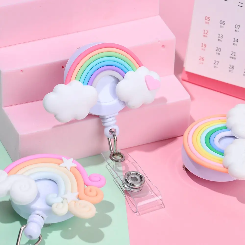 

Colorful Rainbow Candy Retractable Badge Reel Student Nurse Horizontal type Exhibition ID Name Card Badge Holder Office Supplies