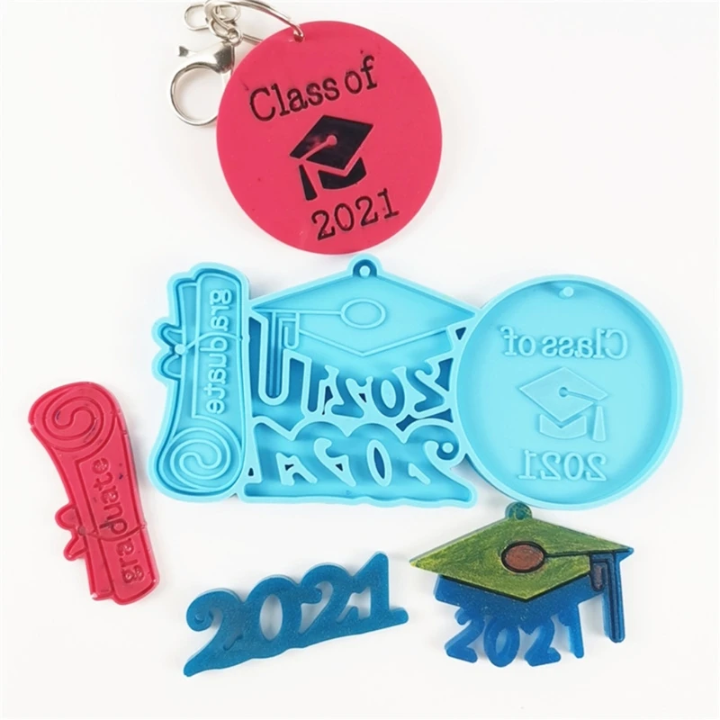 

Glossy 2021 Graduation Keychain Epoxy Resin Mold Silicone Mould DIY Crafts Tool N0HE