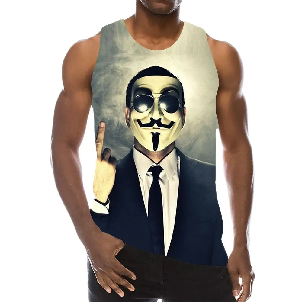 

US Size 2021 Summer New Clown Joker Tank Top For Men 3D Print Joker Face Sleeveless Pattern Top Clown Graphic Funny Vest