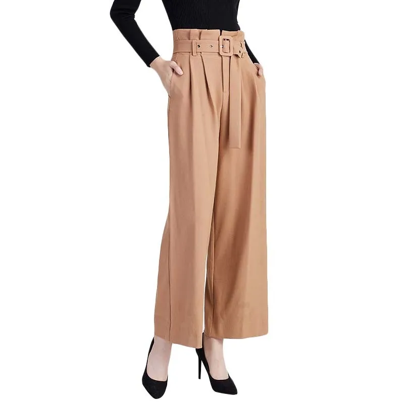 

VGH Casual Loose Full Length Pants Women High Waist Elegant Streetwear Wide Leg Pants For Female Fashion Clothes 2020 Spring New