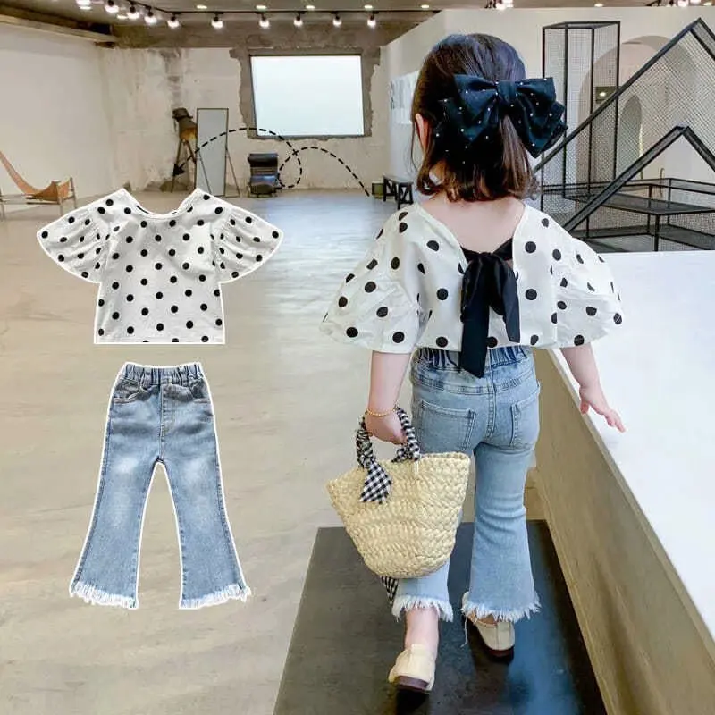 

Boot Cut Dot Vintage Jeans Youth clothing Children's clothing Children's wear trousers Kids Girl Clothing Sets Polka Dot Suits