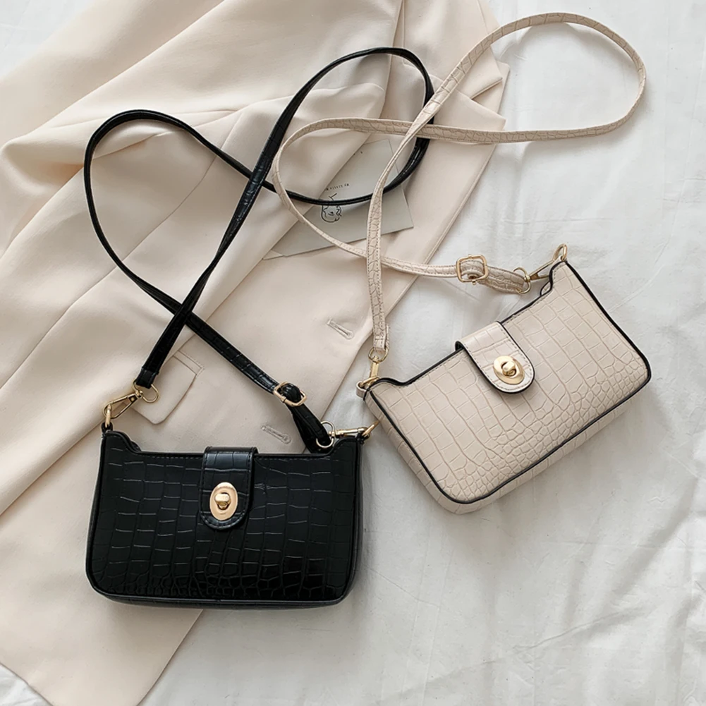 

Alligator PU Leather Crossbody Bag Women Vintage Small Shoulder Female Lock Buckle Underarm Handbag