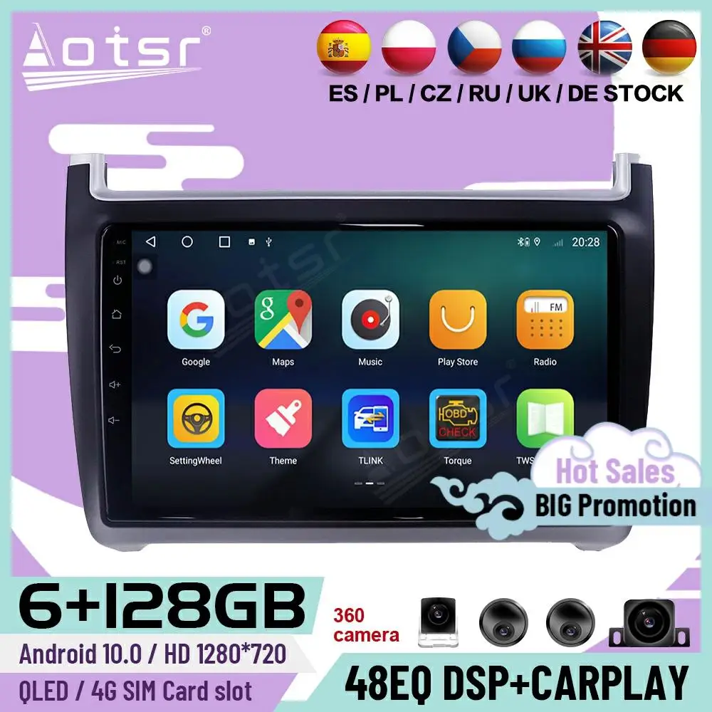 

128G Carplay Android плеер для Volkswagen Polo 2008, 2009, 2010, 2011, 2012, 2013, 2014, 2015, GPS-навигация, радиоприемник, головное устройство
