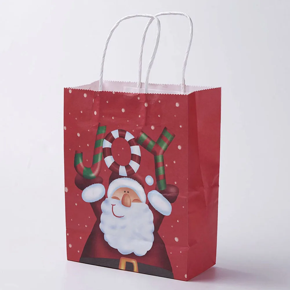

10 шт., мешки из крафт-бумаги с ручками, подарочные пакеты, сумки для покупок для рождественской вечеринки, прямоугольные красочные, 27x21x10 см