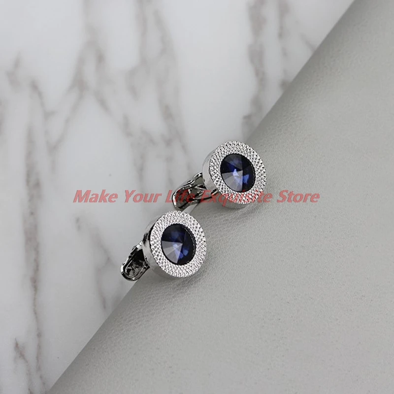 

New 1pair Crystal Fashion Women Blue White Cufflinks Cuff Links Shirt Button Charm Jewelry