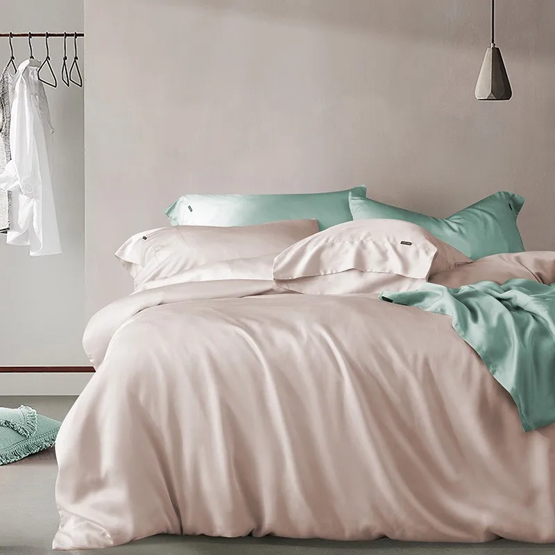 

100%Eucalyptus Lyocell Tencel Reversible Duvet Cover Premium Solid Color summer bedding set with Button Closure Silky Cooling