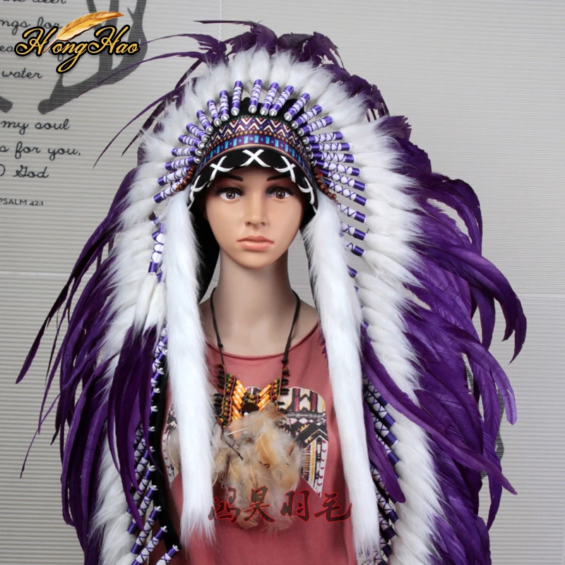 Индийский головной убор с перьями копия фиолетового головного убора костюмы