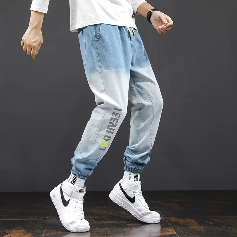 

Spring Autumn 2021 Men's Baggy Jeans Casual Fashion Hip Hop Blue Stretch Denim Trousers Men's Jeans Streetwear Skateboard Pants