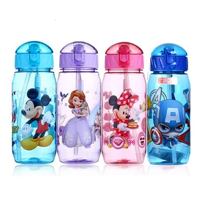 Disney Straw Cup Marvel Captain Mikey Minnie Mouse Sofia Childen Cartoon Portable Water Cup Bottle B