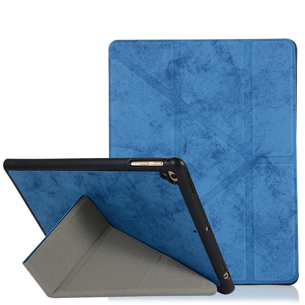 Для iPad 9,7 дюймов Pro 9,7 чехол с карандашом держатель трехстворчатая подставка задняя крышка для iPad 5 6 Air 1 2 Smart Funda HY006 - Цвет: Blue