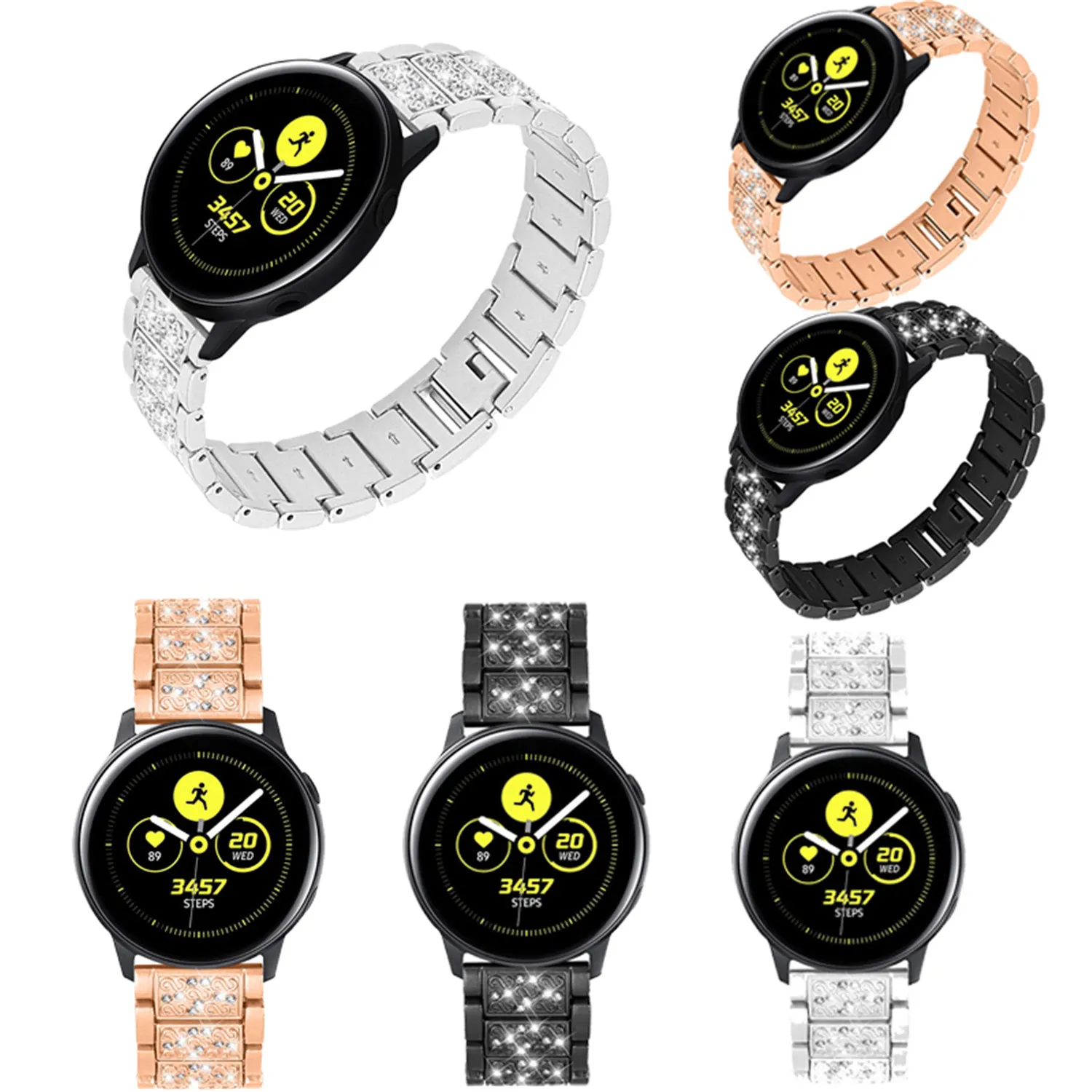 

Ремешок для часов Samsung Galaxy Watch 46 мм 42 мм, браслет из нержавеющей стали с блестками для Active Watch, сменный Браслет для Huawei Watch GT 2