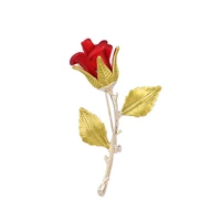 fashion romantic gold plated metal lapel pins jewelry red rose flower brooch for women lover wife valentines day gift