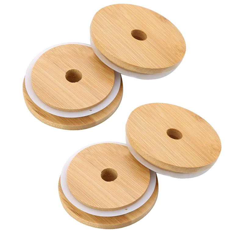 

4 Pcs Mason Jar Lids,Reusable Bamboo Lids,Wide Mouth Mason Jar Tumbler Lids, Mason Jar Cover