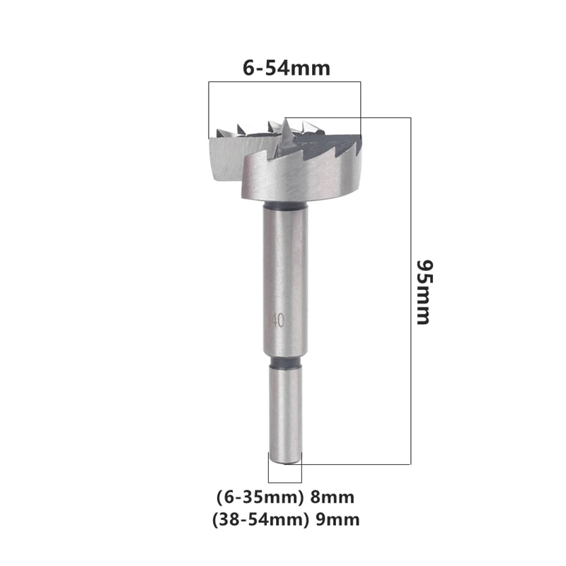 Сверло из высокоуглеродистой стали Forstner самоцентрирующаяся насадка 6 мм 54 для