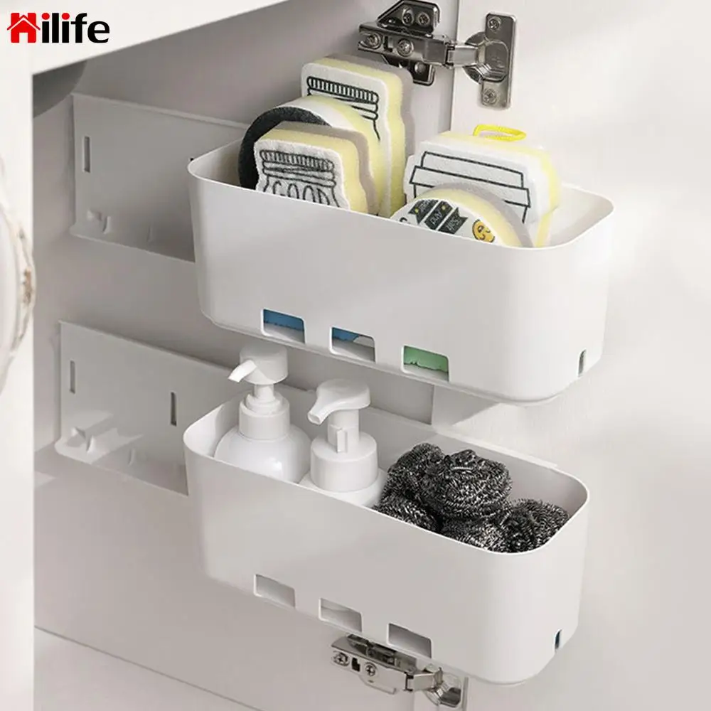 

Kitchen Drawer Shelf Rack Multifunctional Hanging Storage Basket For Seasoning Cabinet Push-pull Box No Punching Wall-mounted
