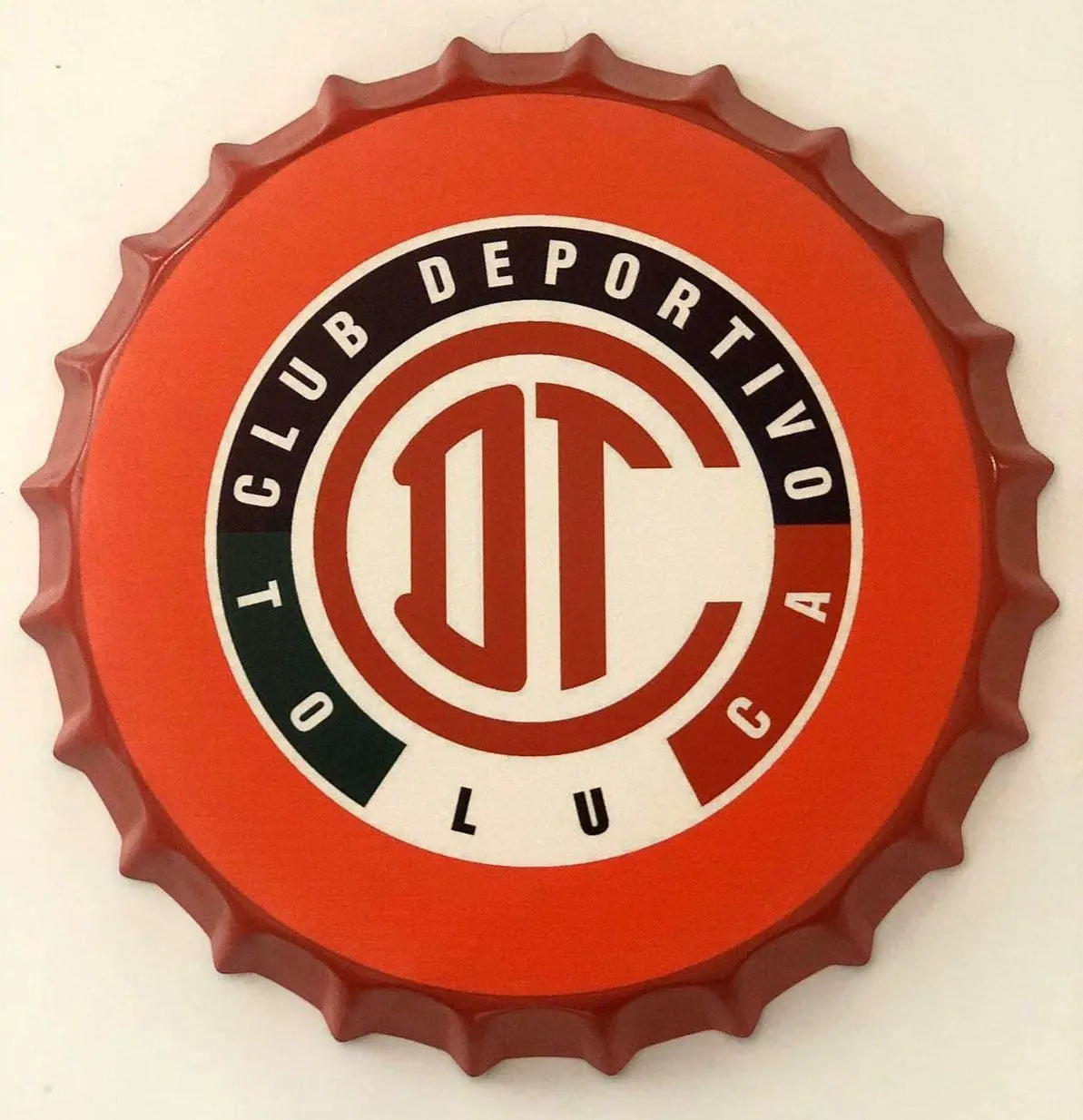 

Индивидуальные наклейки Toluca Futbol, мексиканская декоративная крышка для бутылки, металлический жестяной знак, диаметр, настенное искусство, ...