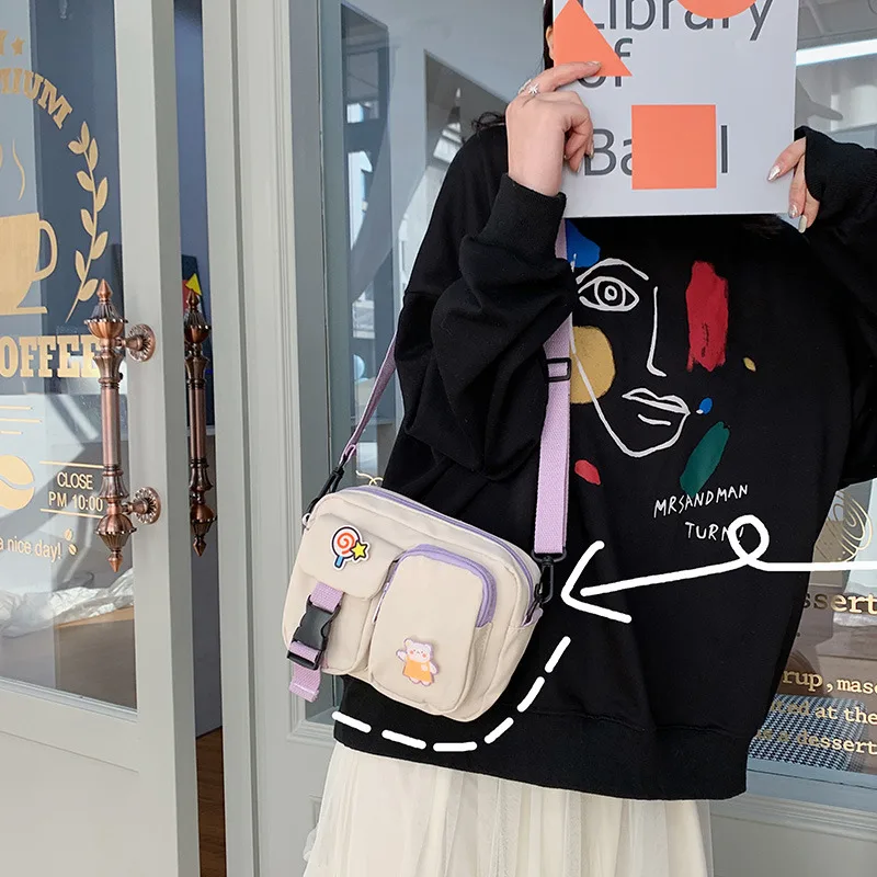 Маленькие дешевые женские сумки Kawaii Bear Студенческая сумка холщовые на плечо